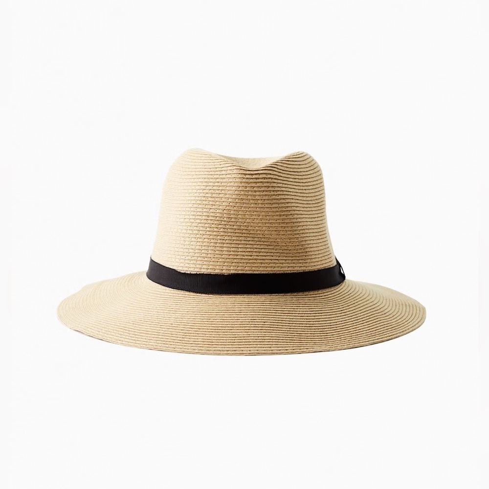 TNA Wide Brim Straw Fedora Hat in Natural with Black Band